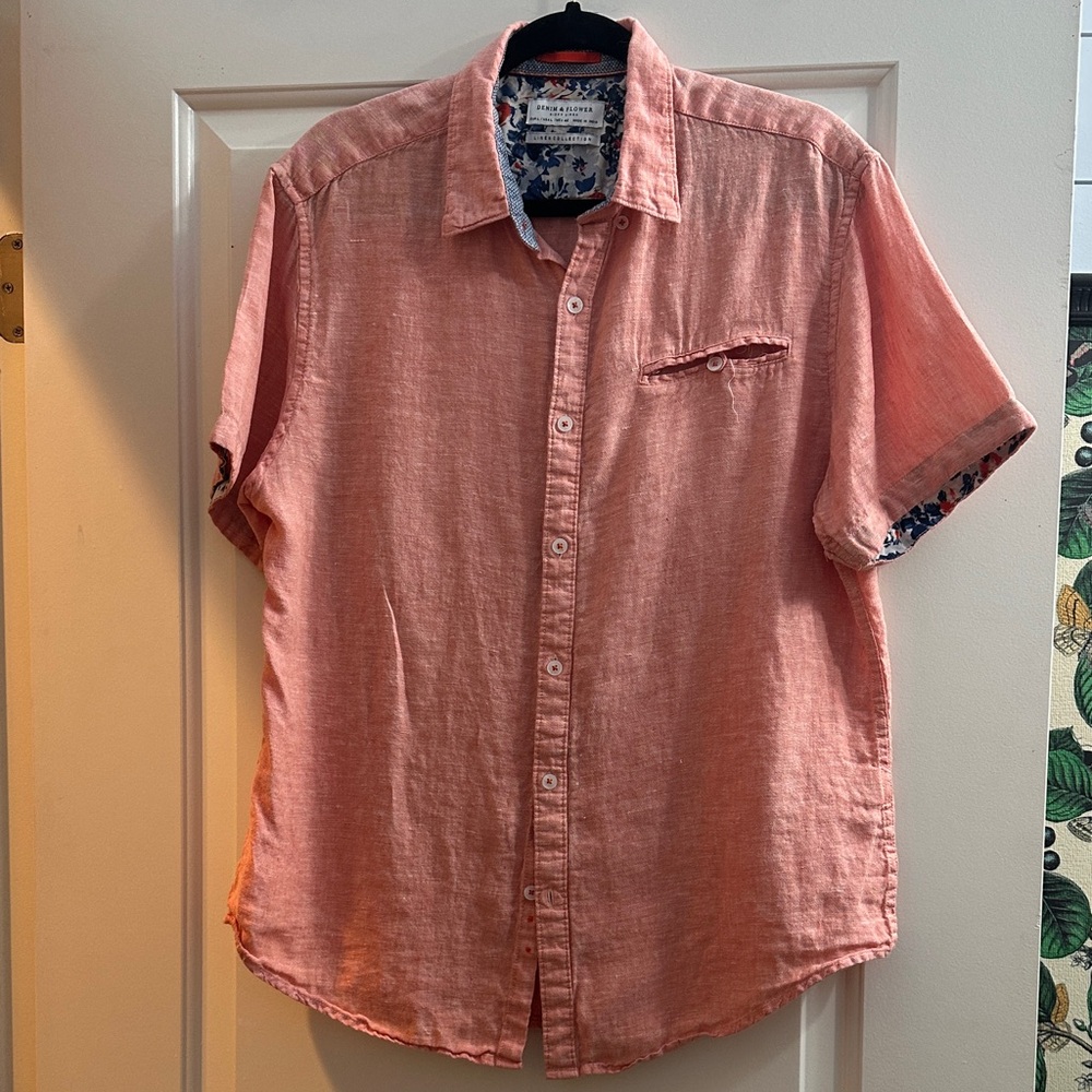 Denim & Flower Light Red Casual Button-Down Shirt